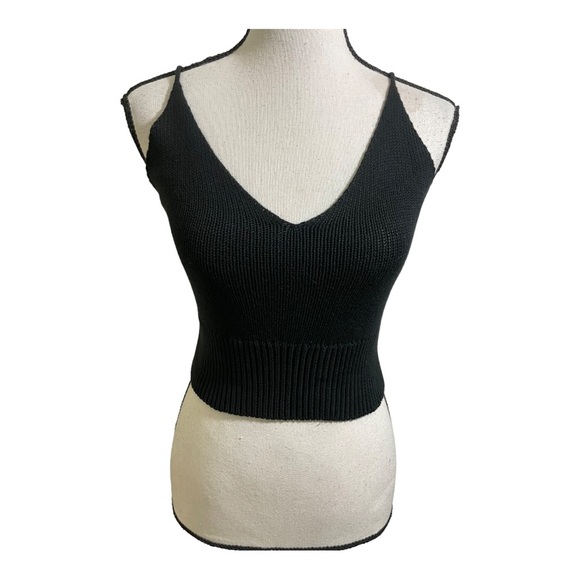 Italian womens V-neck knit crop top black baumwolle cotton size Small - Picture 7 of 10